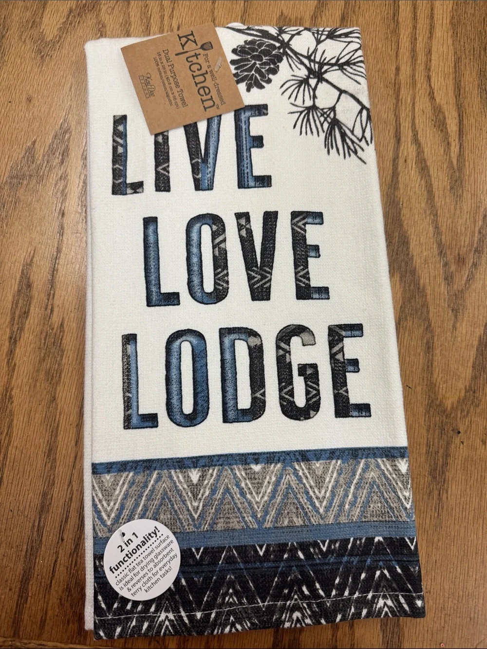 Live Love Lodge Blue & Black Cabin Kitchen Towel